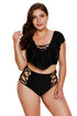 Sexy Black Frill Tankini Crisscross High Waist Swimsuit