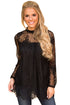 Sexy Black Glam Floral Pattern Lace Blouse with Eyelash Hem