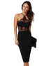 Sexy Black Halter Lace Inserted Sheer Fitted Midi Dress