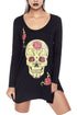 Sexy Black Handkerchief Hem Rose Skull Tunic Top