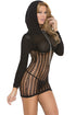 Sexy Black Hooded Crochet Mini Dress