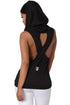Sexy Black Hooded Cross Back Vest Top