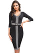Sexy Black Houndstooth Detail Bodycon Midi Dress