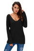 Sexy Black Knitted Long Sleeve Plunge Jumper