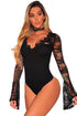 Sexy Black Lace Bell Sleeves Bodysuit