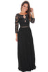 Sexy Black Lace Crochet Quarter Sleeve Maxi Dress
