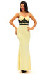 Sexy Black Lace Detail Yellow Long Prom Party Maxi Dress