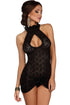 Sexy Black Lace Halter Neck Mini Chemise Dress
