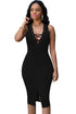 Sexy Black Lace-up Front Midi Dress