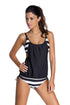 Sexy Black Layered-Style Cross Back Tankini with Triangular Briefs