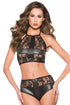 Sexy Black Leather Lace Patchwork 2pcs Lingerie Set