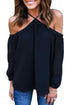 Sexy Black Long Sleeve Off Shoulder Halter Top