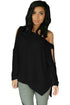 Sexy Black Long Sleeve Slit Arm and Side Ribbed Knit Top