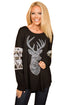 Sexy Black Loose Sequin Christmas Reindeer Top