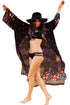 Sexy Black Maxi Beach And Street Printed Cover Up Kimono