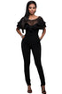Sexy Black Mesh Insert Double Ruffle Jumpsuit