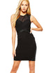 Sexy Black Mesh PU Insert Sleeveless Bodycon Dress