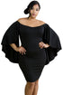 Sexy Black Off Shoulder Fluttering Bell Sleeve Curvy Dress