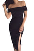 Sexy Black Off Shoulder Side Slit Bodycon Dress