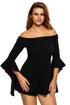Sexy Black Off-shoulder Frill Sleeve Playsuit