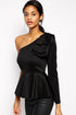 Sexy Black One Sleeve Applique Peplum Club Top