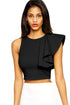 Sexy Black One-shoulder Ruffle Crop Top