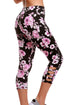 Sexy Black Pink Floral Print Crisscross Detail Leggings