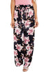 Sexy Black Pink Floral Satin Wide Leg Pants