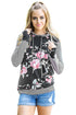 Sexy Black Pinstripe Accent Floral Print Drawstring Hoodie
