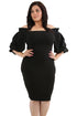 Sexy Black Pleated Shoulder Plus Bodycon Dress