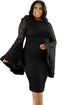 Sexy Black Plus Size Bell Sleeves Lace Dress