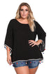 Sexy Black Plus Size Crepe Pom Pom Cross Strap Blouse