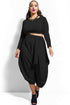 Sexy Black Plus Size Crop Top Draped Convertible Pants Set