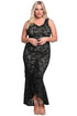 Sexy Black Plus Size Floral Lace Ruffle Mermaid Maxi Gown