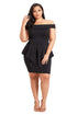 Sexy Black Plus Size Fold Over Off Shoulder Peplum Dress