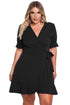 Sexy Black Plus Size Ruffle Surplice Wrap Dress
