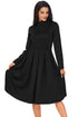 Sexy Black Pocket Style High Neck Skater Dress