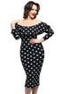 Sexy Black Polka Dot Ruffle Off-shoulder Neckline Long Sleeves Dress