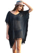 Sexy Black Pom Pom Tassel Hem Gauze Cover up