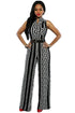 Sexy Black Print Gold Belted Jumpsuit