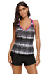Sexy Black Print Tummy Control Sport Tankini Top