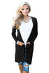 Sexy Black Ribbed Hi Low Long Cardigan with Pockets