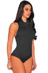 Sexy Black Ribbed Knit Cowl Neck Sleeveless Bodysuit
