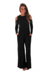 Sexy Black Ruffle Cold Shoulder Long Sleeve Jumpsuit