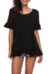 Sexy Black Ruffle Trim Short Sleeve Flowy Top