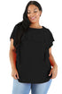 Sexy Black Ruffled Detail Flutter Sleeves Plus Size Top