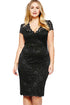 Sexy Black Scalloped V-neck Lace Plus Size Midi Dress