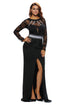 Sexy Black Sheer Lace Long Sleeve Front Slit Long Prom Dress