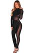 Sexy Black Sheer Mesh Insert Long Sleeve Bandage Jumpsuit