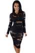 Sexy Black Sheer Mesh Patchwork Long Sleeve Dress